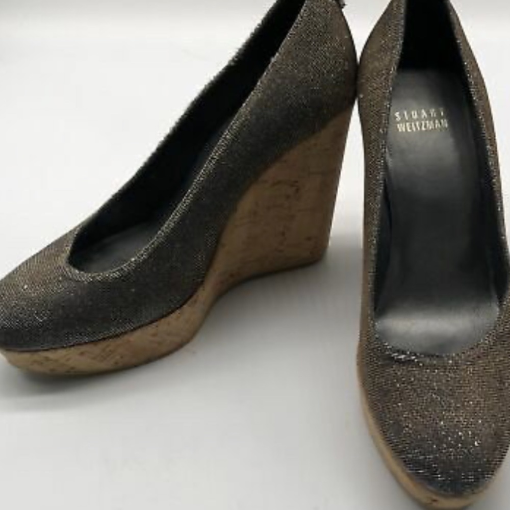 Stuart Weitzman Glitter Gray Corkswoon Wedge sz 37